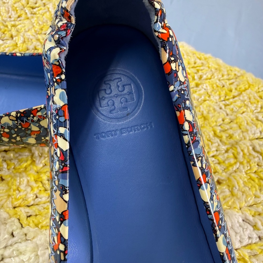 Tory Burch Minnie Travel Ballet Flats Blue Multi Confetti Mosaic Patent Leather - Picture 5 of 16
